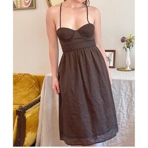 Proenza Schouler Dress Brown Midi Sundress Cross Back Size 11